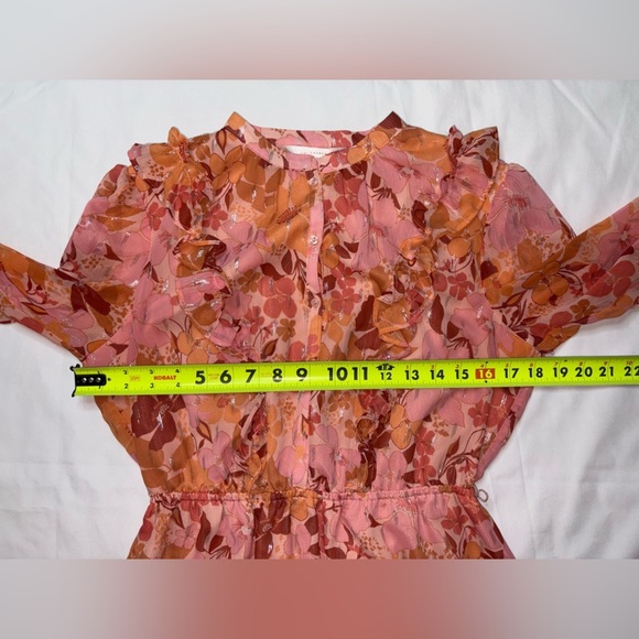 LC Lauren Conrad Size S Pink & Orange Floral Ruffle Button Front Mini Dress - Picture 5 of 10